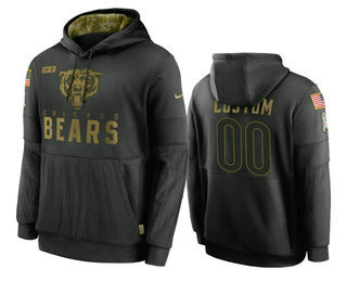 Men's Chicago Bears Customized 2020 Black Salute To Service Sideline Performance Pullover Hoodie